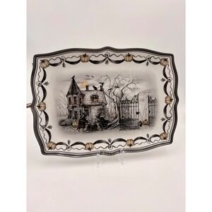Halloween Haunted House Witches Skulls Large Serving Melamine Platter 18in